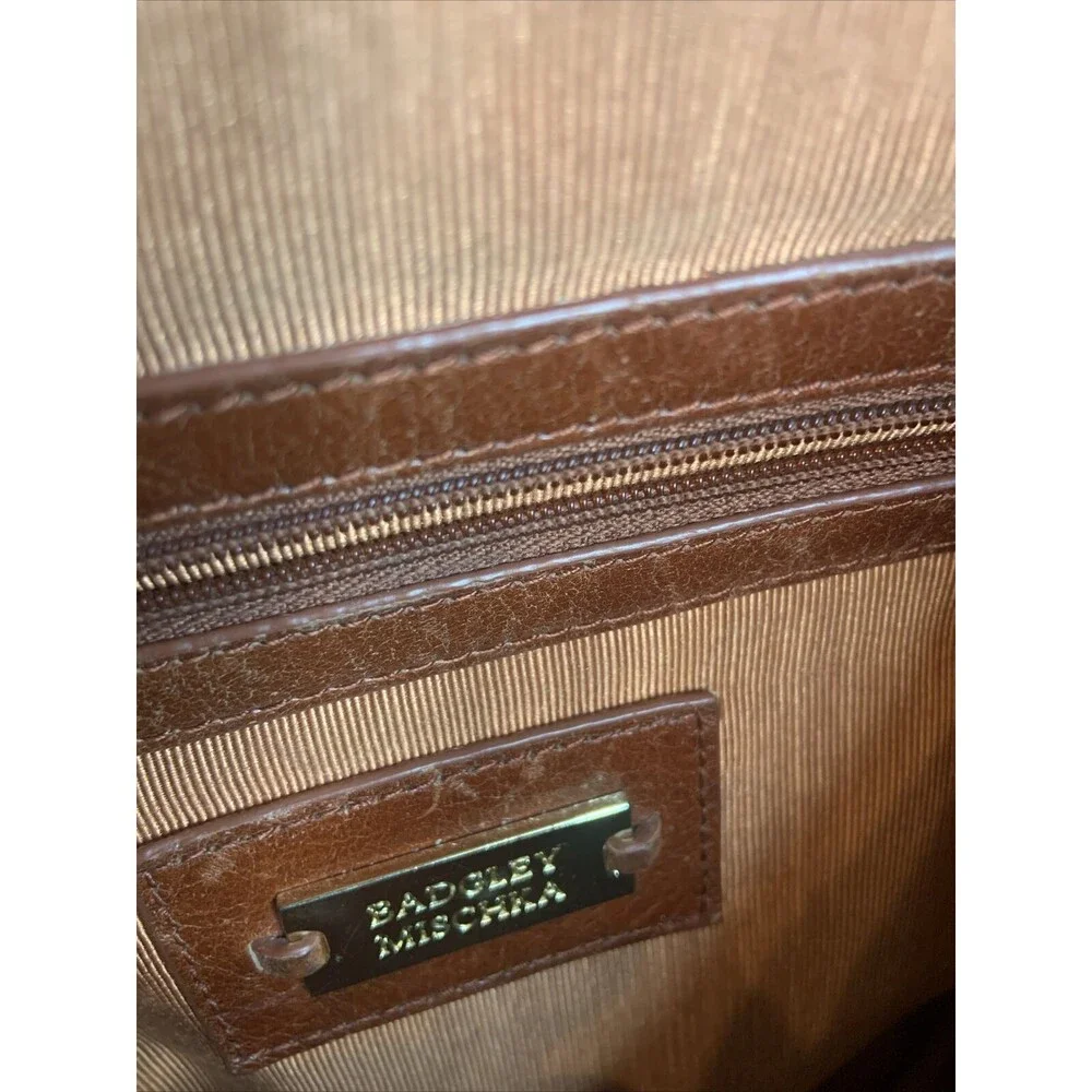 Badgley Mischka Brown Distressed Leather Tote Shoulder Bag Gold Hardware Boho